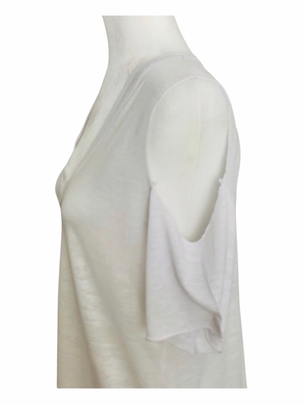 Nation LTD by Jen Menchaca White V-Neck Short Distressed Sleeve Tee Medium